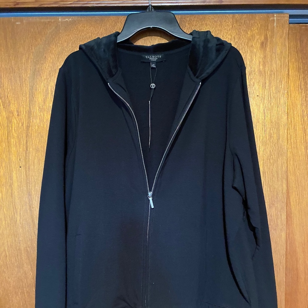 NWT Talbots Black Zip Up Jacket w/ Velvet Trim size 2X